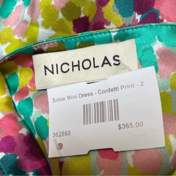Nicholas NWT 100% Silk Satin Simie Gathered Confetti Multicolor Mini Dress 2, XS - Picture 15 of 15